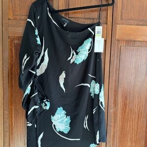 STATE Black Dress with Mint and White Floral Design